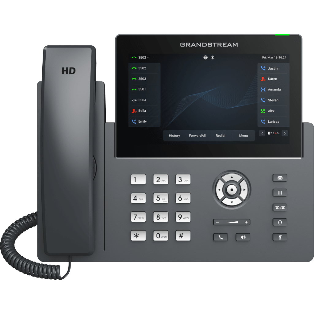 Teléfono IP Wi-Fi, Grado Operador, 12 líneas SIP con 6 cuentas, pantalla táctil 7"