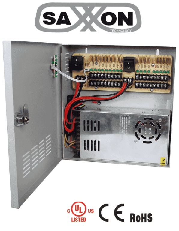 Fuente de Poder Profesional de 12 vcd / 30 Ampers/ Para 18 Camaras/ 1.67 Amperes por Canal/ Protección contra Sobrecargas/ Certificación UL