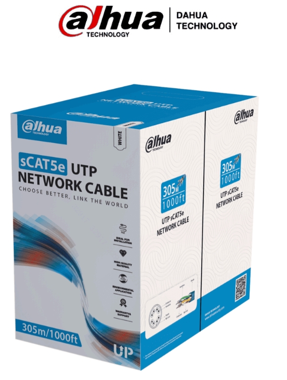 Bobina de cable UTP blanco, 100% cobre, categoría 5e, 305 metros. Ideal para video